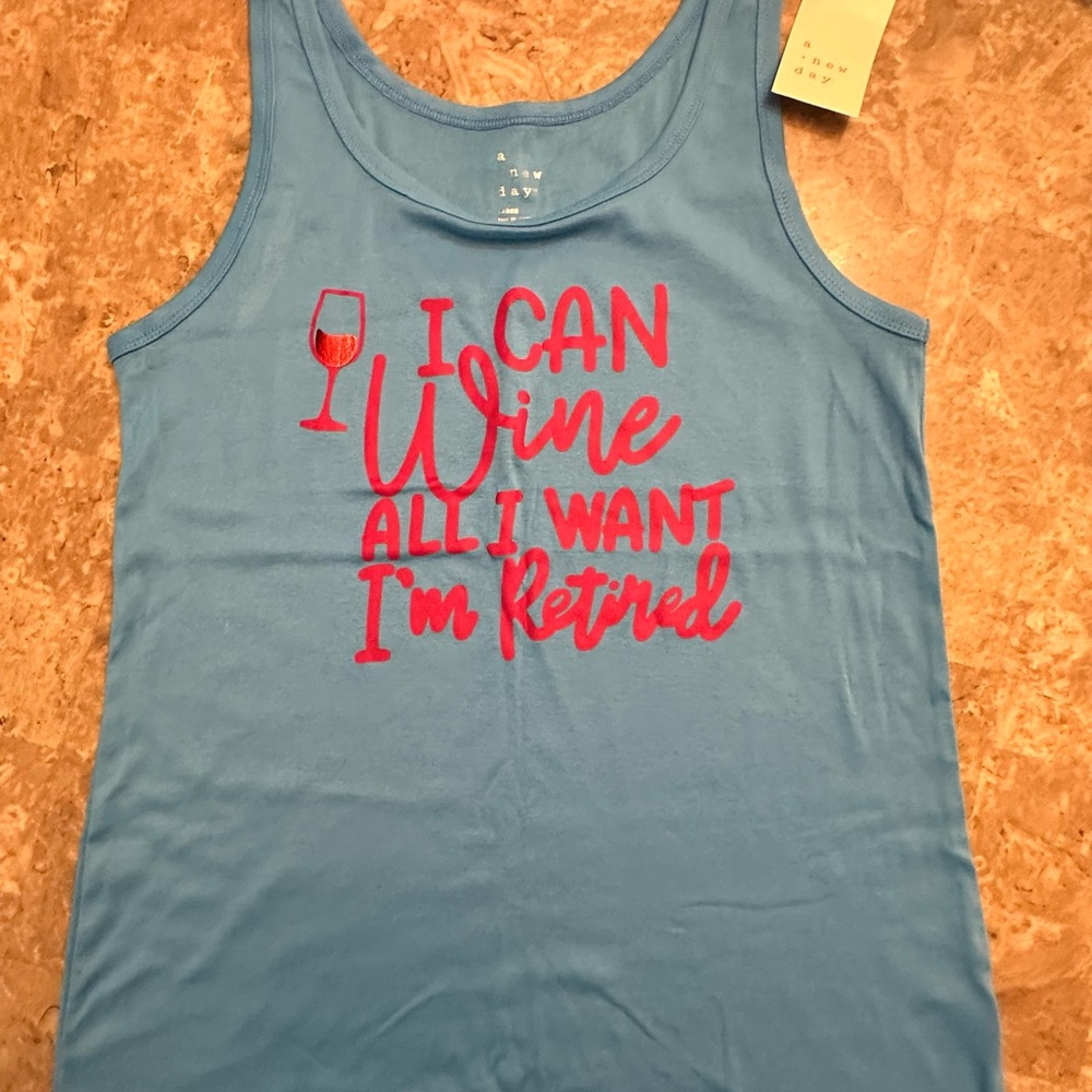 Blue Tank Top with Red Wine Graphic